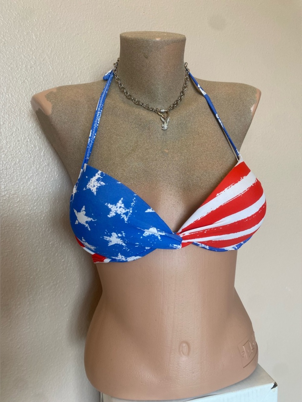 American Flag Bikini Halter Top with Push Up Padding